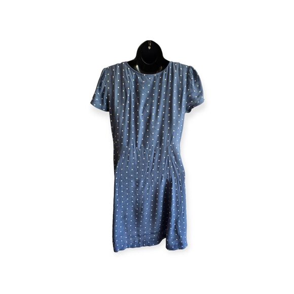 Gap Teen 14 - 16 Blue White Polka Dot Mini Dress V-Neck Short Sleeve Button Up - Picture 2 of 7